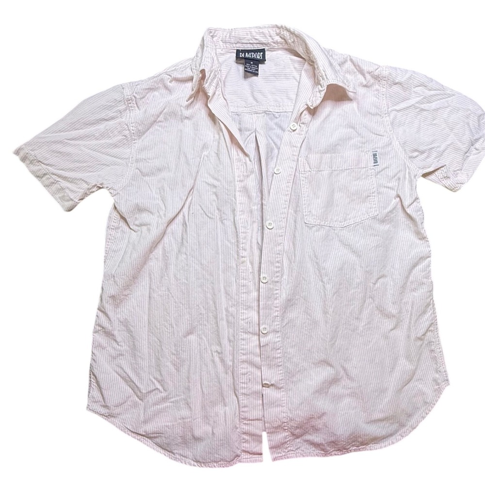 Blassport Pink‎ Striped Short Sleeve Button Up Shirt Women's Medium Casual